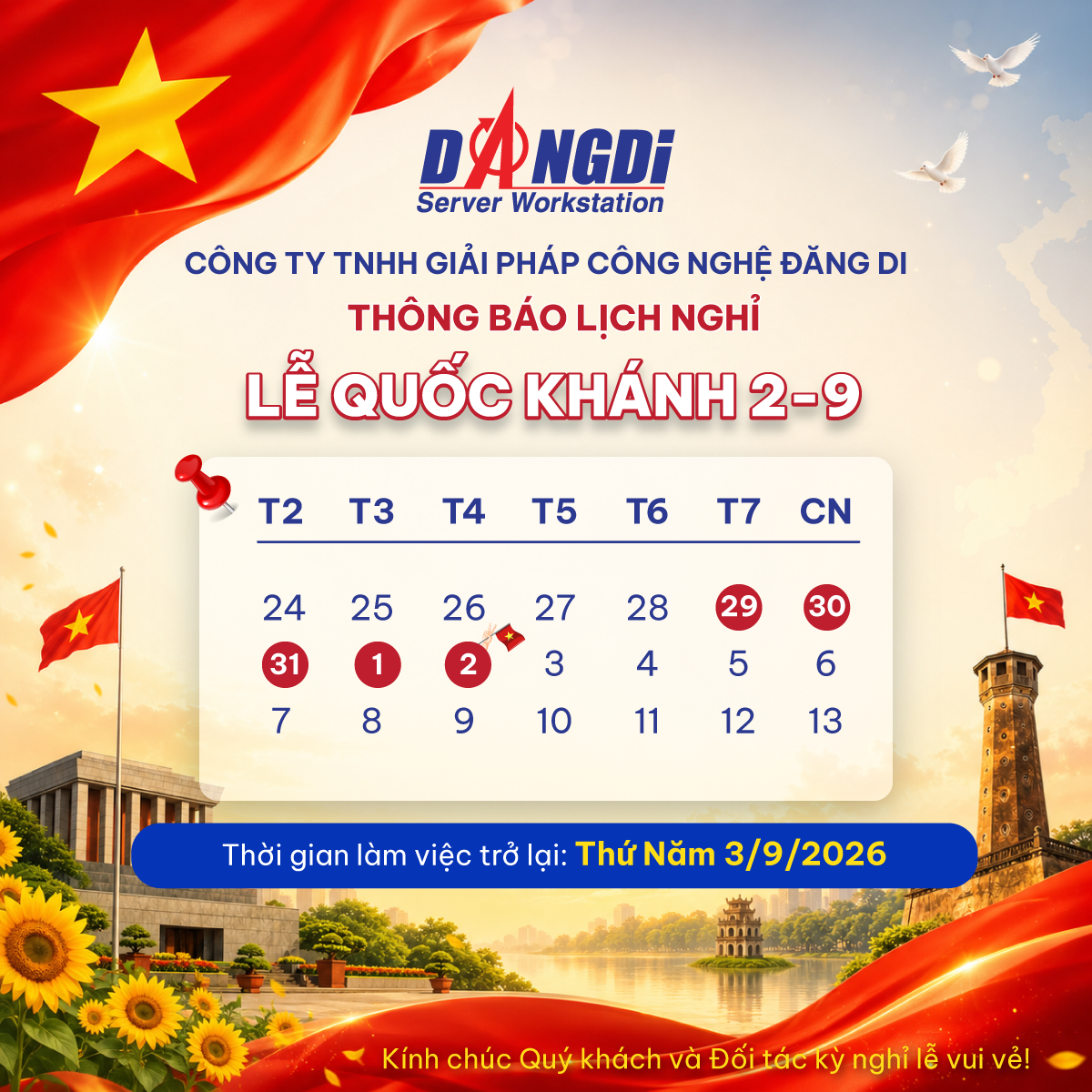 Thông báo nghỉ lễ 2-9-2026