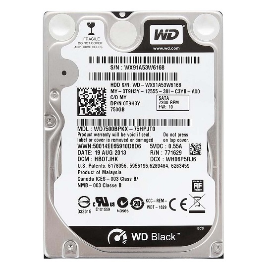 HDD WD Black 750 GB 7200rpm 16 MB SATA 6 Gb/s 2.5 inch (WD7500BPKX)